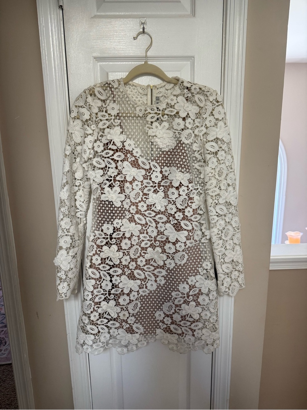 Self-Portrait Ivory Floral Lace Long-Sleeve Mini Dress